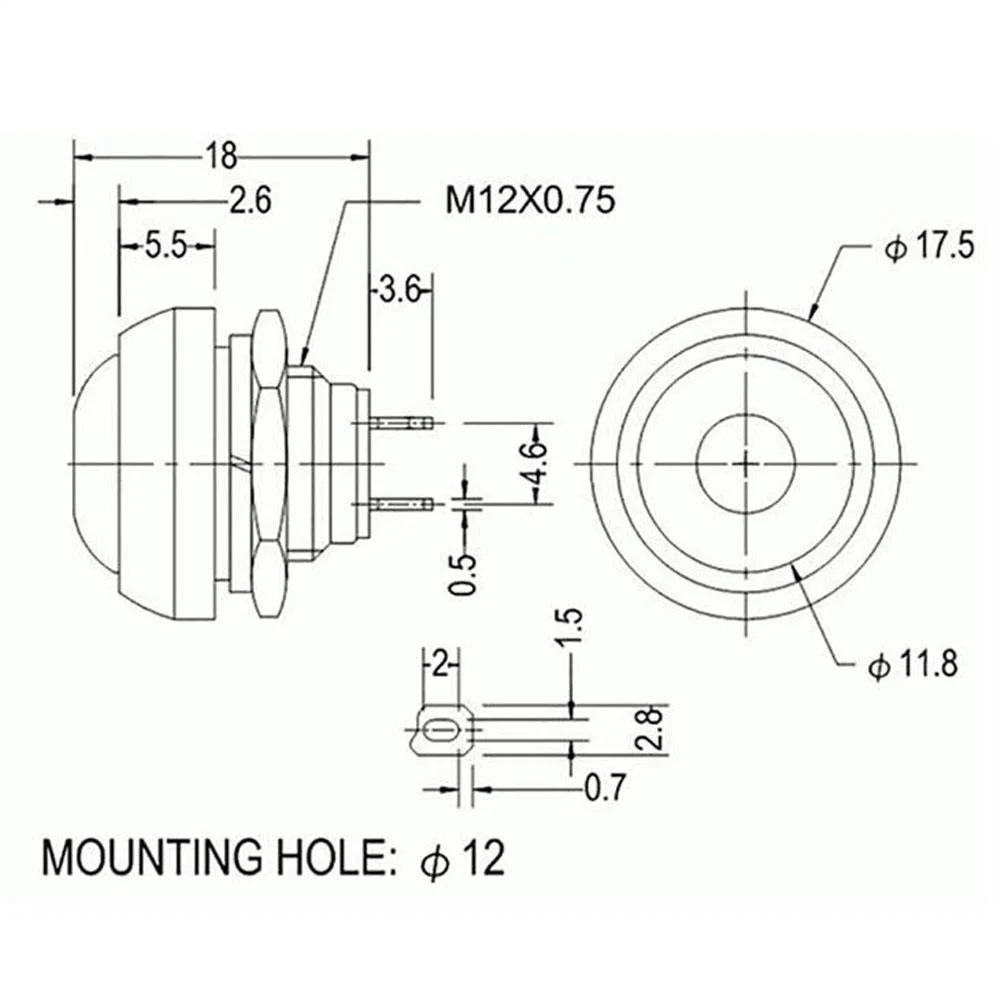 PBS- 33B Red Waterproof 12MM 2PIN Self-Reset Mini Round Push Button (Pack of 10) PBS- 33B Red Waterproof 12MM 2PIN Self-Reset Mini Round Push Button (Pack of 10) - Image 3